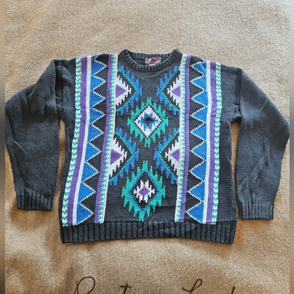 Vintage Concrete Mix Southwest Pattern Crewneck Sweater - Picture 1 of 9